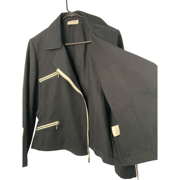 VTG M/L EUC St. John Sport Marie Gray Black Twill Jacket Asym Zip Stretch 8101 - Picture 8 of 13